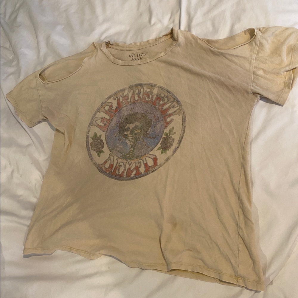 Yellow Grateful Dead tee with cut out shoulders